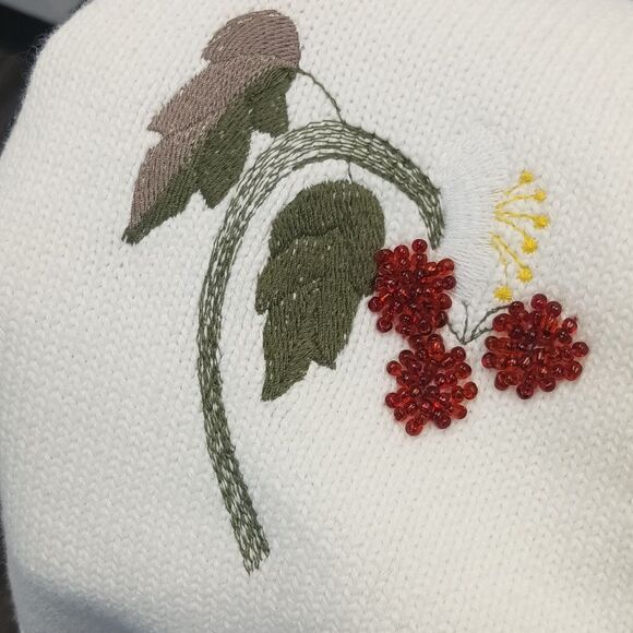 Rouje JoJo Cardigan in Ecru with Floral Embroidery Size 6 ~ Clean / No Flaws - Picture 5 of 6